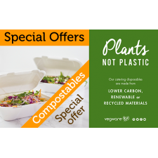 Our compostable hinged takeaway boxes are made from Bagasse, recycled sugarcane